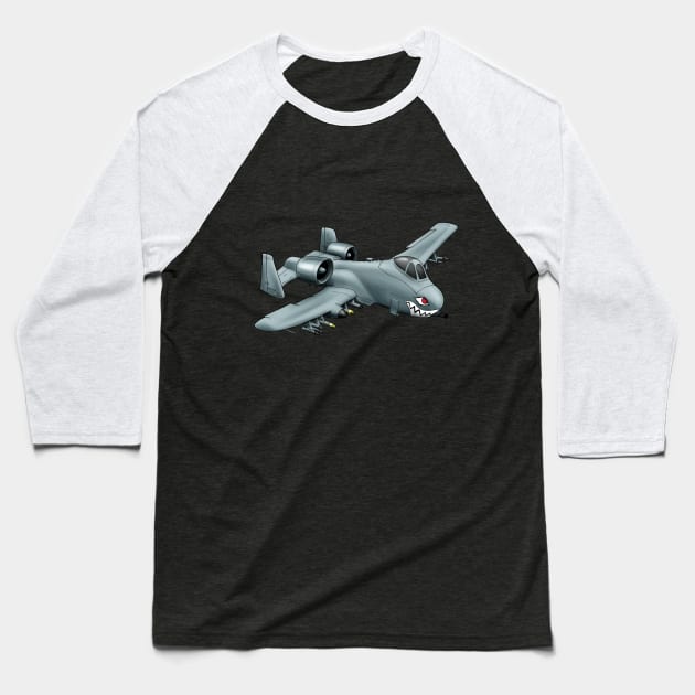 A10 Warthog Tankbuster Cartoon Baseball T-Shirt by Funky Aviation